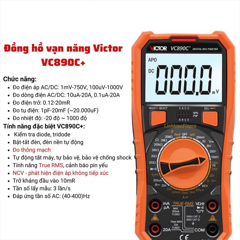Đồng hồ vạn năng Victor VC-890C+ đo điện áp, điện trở, tụ điện, tần số chống cháy khi đo nhầm đồng hồ sửa chữa chuyên dụng, sửa chữa xe máy giá rẻ