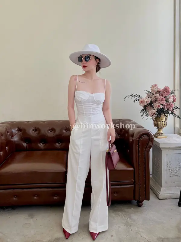 HÌN Quần dài ống suông hack dáng, tự thiết kế dài 95cm Leyla Pants Nữ Nhung Women 5