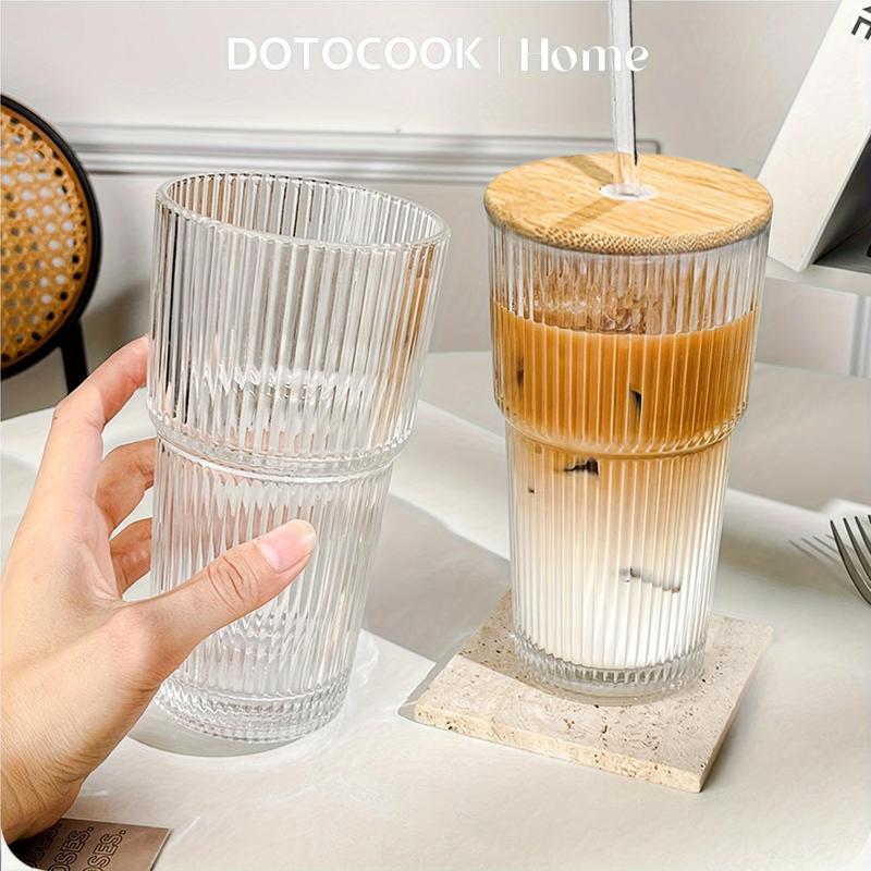 Product Introduction of Clear Glass Tumbler, 2 Counts Vintage Glass Cup with Bamboo Lid & Straw, Drinking Cup for Water, Iced Coffee, Juice, Milk Tea 3