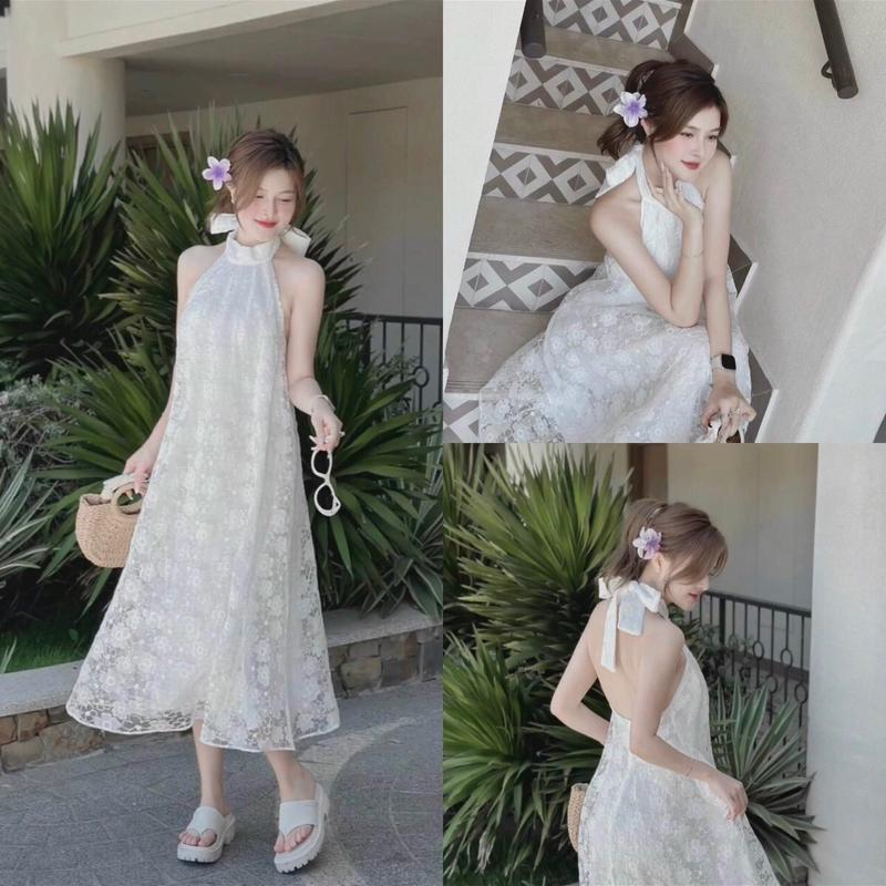 3Q386 Đầm Baby Doll Nữ Thiết Kế Cổ Yếm Dáng Xoè Dài Sang Chảnh Dress Women (form Rộng) - Botstore Viền Ren váy  suông