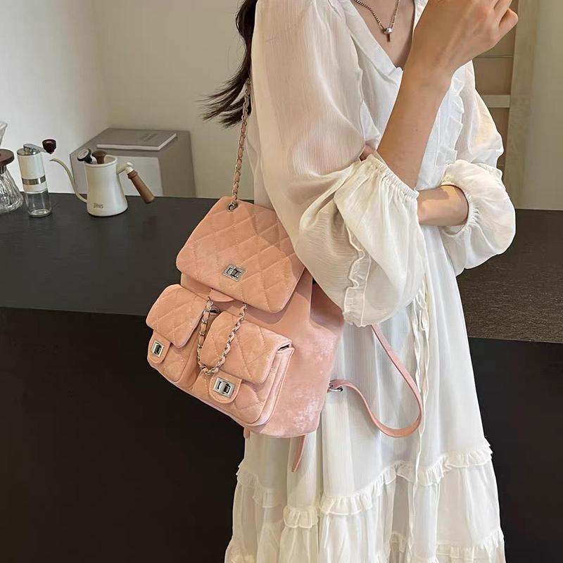  Chatlietuixach Balo Nữ da Nhung Thiên Cầm Màu Hồng Pastel Chất Liệu Mềm Mại Bền Đẹp Túi Đeo Vai Tote Đi Chơi Đi Làm 
