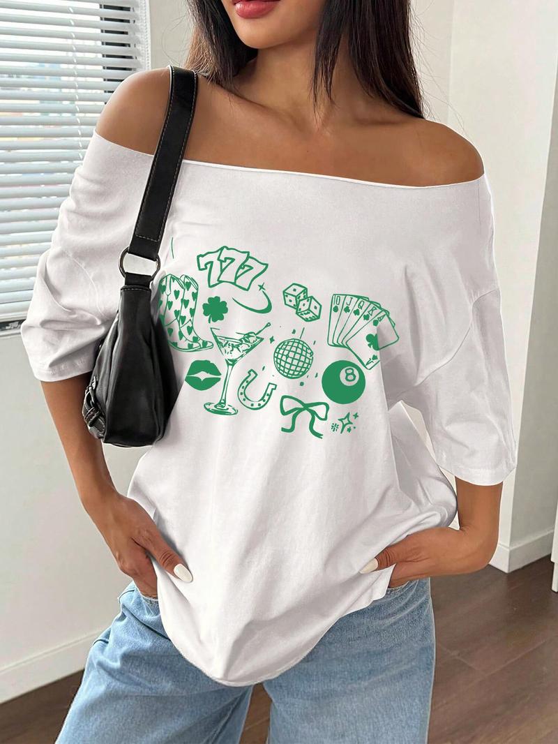 Product Introduction of Women's Plain Off Shoulder Tee, Casual Elegant Off Shoulder Long Sleeve T-shirt for Summer, Ladies Clothes for Daily Wear 1