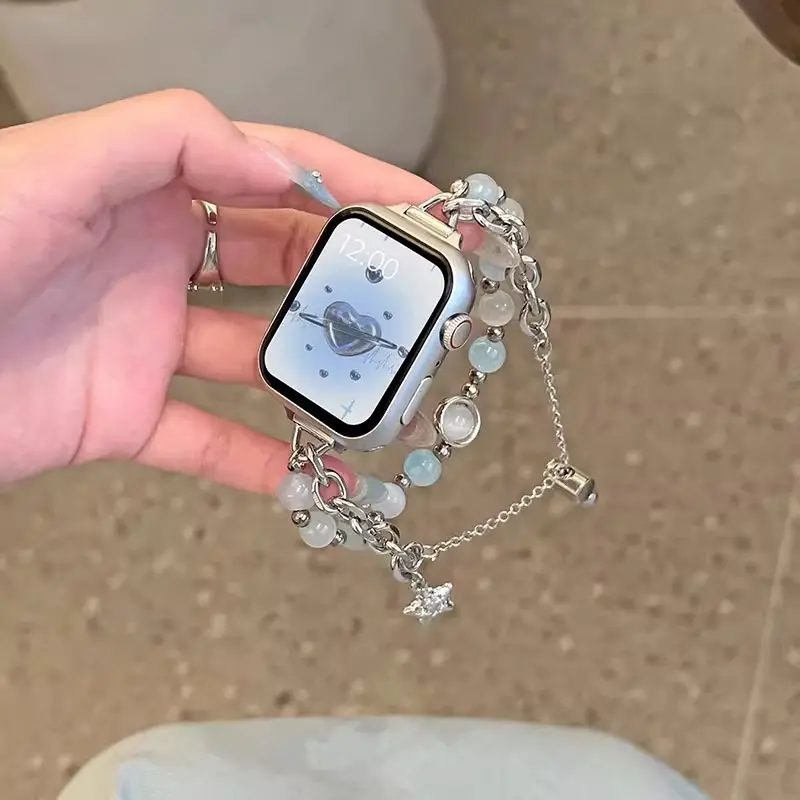 Luxury Crystal Bead Band for Apple Watch Series 10 46mm 49mm 45mm 44mm 42mm Women Bracelet for iWatch 41/38MM 9 8 7 6 5 4 3 2 SE 1 40mm Elastic Bead Strap