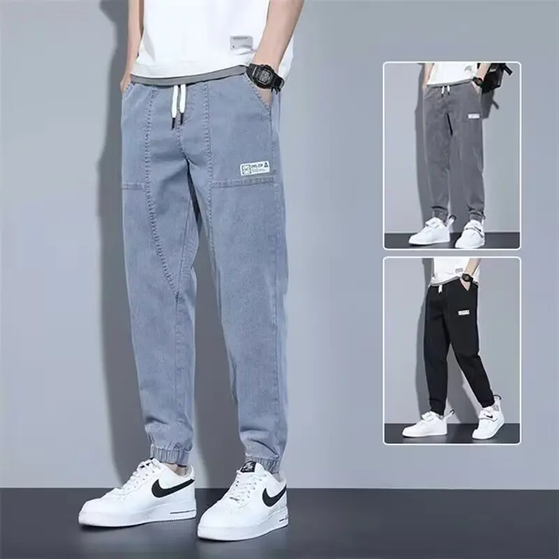 American style men's jeans fashion slim fit straight casual high school long pants for men [G66]