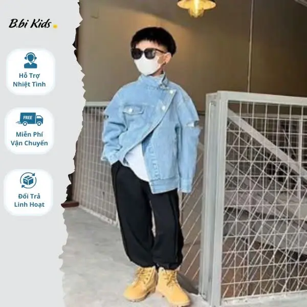Sét Áo Khoác Jean Phong Cách Bé Trai Bé Gái Size Từ 15-30kg Cho Bé