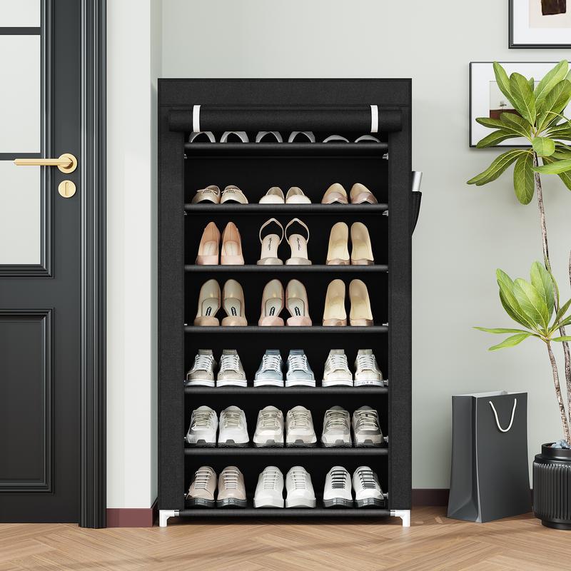 7 Tier Shoe Rack with Covers,Large Capacity Stackable Tall Shoe ...