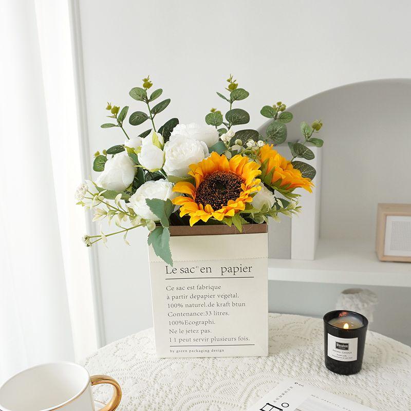 Product Introduction of [Hot sale in stores] Ins Style Sunflower Artificial Flowers Bouquet Home Decor Living Room Desktop Paper Bag Decoration Photo Props 14