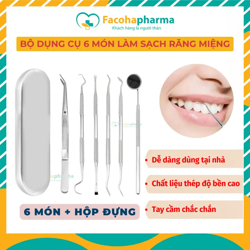 Bộ Dụng Cụ 6 Món Làm Sạch Răng Miệng vệ sinh răng miệng bằng inox chuyên dụng CN014.06 0