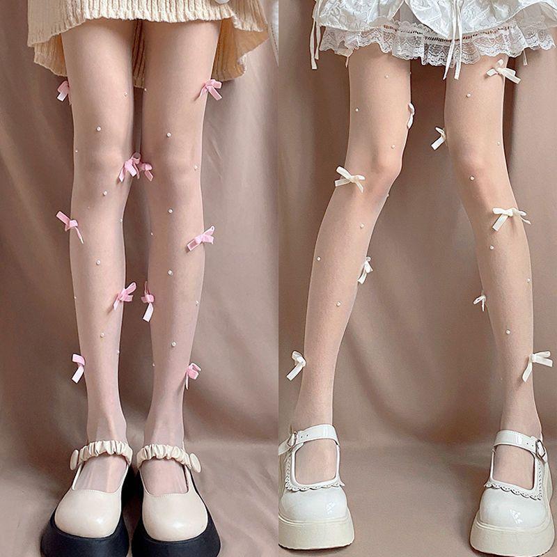 Tất Dài, Phong Cách Lolita Nhật Bản, Siêu Mỏng, Có Chi Tiết Nơ Nữ quần rách xoài phạm lưới đón chú 1