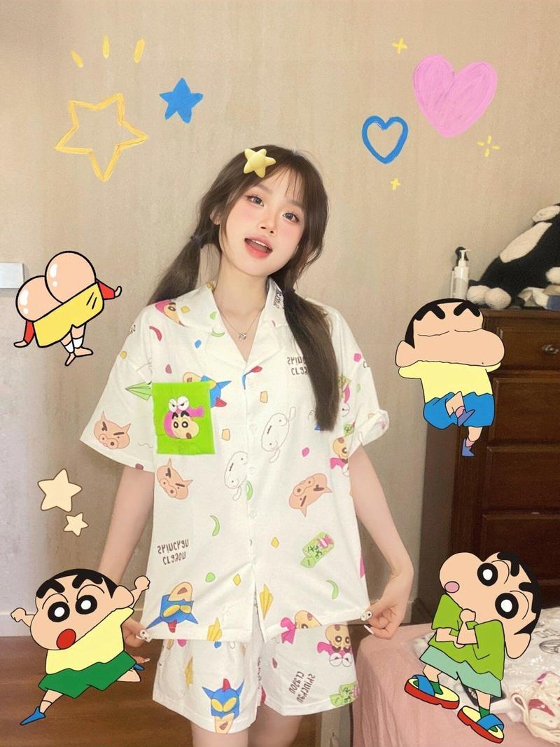 Product Introduction of Bộ Đồ Ngủ Xiaoxin Bút Chì Màu, OOTD-ins, Bộ Đồ Mặc Nhà Hoạt Hình Ngắn Tay Cho Nữ Women Pijama 4