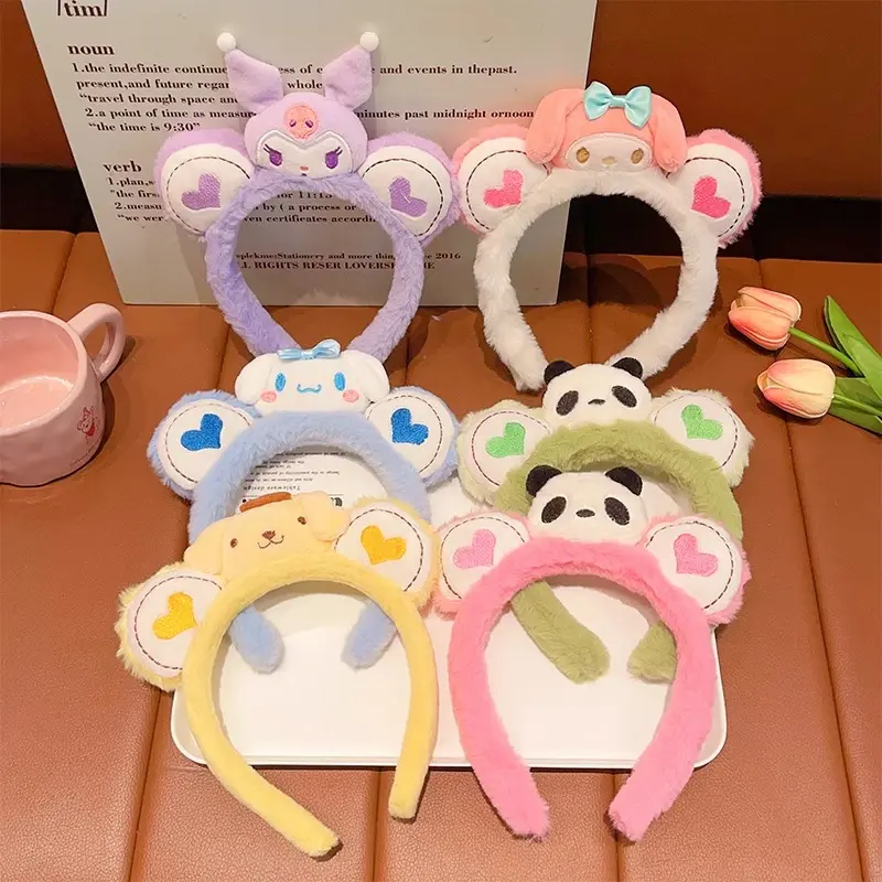 Sanrio Hairband Cartoon Kuromi My Melody Headband Pom Pom Purin Cinnamoroll Accessories Hair Plush Headdress Girl Christmas Gift
