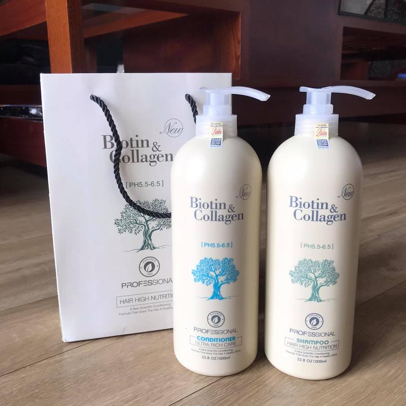 Bộ Dầu Gội và Xả  Phục Hồi Tóc Khô Xơ Hư Tổn Biotin & Collagen trắng 1000ml và  hồng 500ml- MẪU MỚI