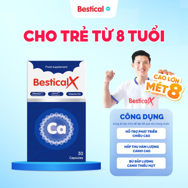 Canxi Bestical X - Hỗ Trợ Tăng Chiều Cao Cho Trẻ Từ 8 Tuổi Trở Lên, Bổ Sung Canxi, Vitamin D3 và K2 Cho Bé (Dùng đủ liệu trình 6 hộp để đạt kết quả như mong muốn)