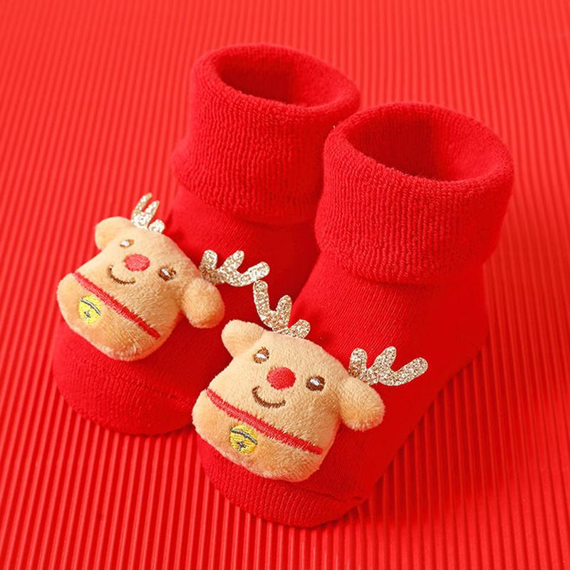 Vớ Giáng sinh cho trẻ em, dành cho bé gái và bé trai, có người tuyết, ông già Noel, và nai sừng tấm, thiết kế cây thông Noel, chống trượt, dễ thương và thoải mái, thích hợp cho trẻ mới biết đi, tất đi trong nhà 6