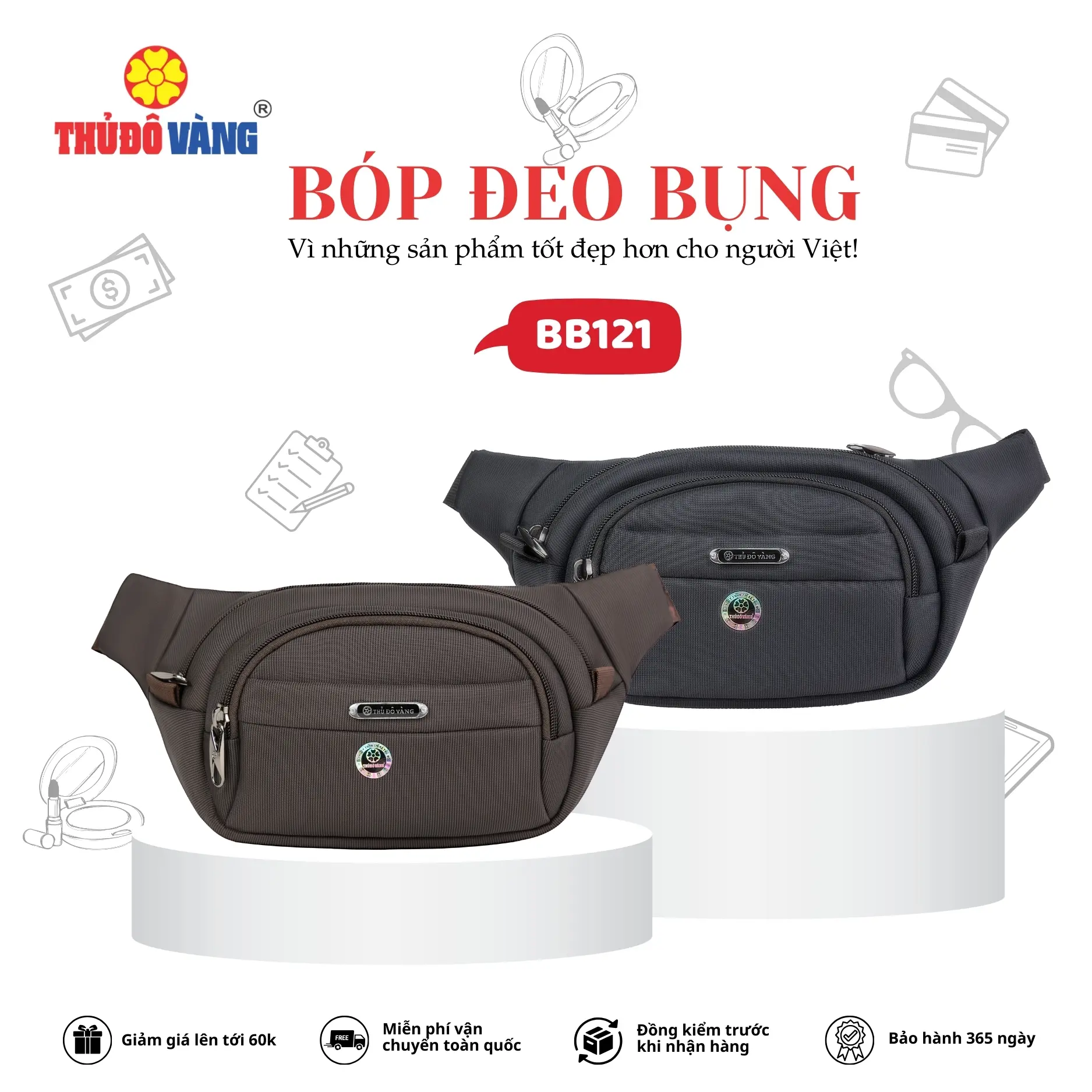 Bóp đeo bụng, túi bao tử, đeo hông thể thao, đi chơi, chạy bộ có nhiều ngăn đựng THỦ ĐÔ VÀNG BB121