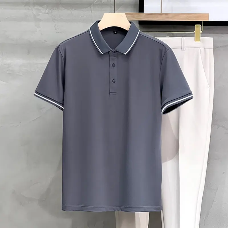 Áo polo nam phối sọc viền tay cổ nổi bật, vải cá sấu cotton form suông 4