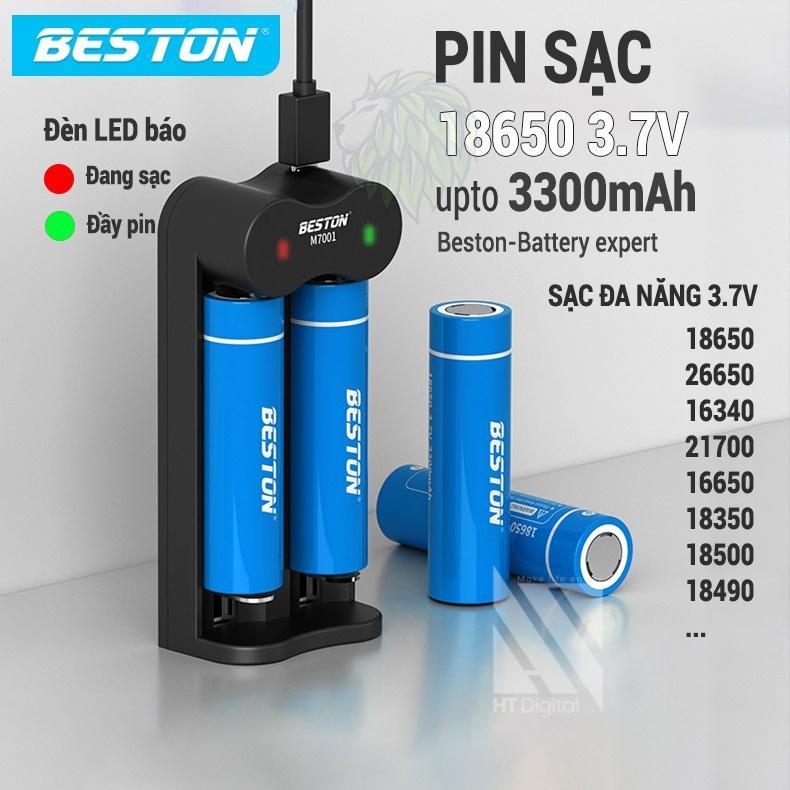 Pin Sạc 18650 Dòng Xả Cao Beston 3300mAh kèm sạc đa năng 3.7V cho pin 18650 20700 21700 26650 16340 16650 17650 18350 Sạc Điện Thoại