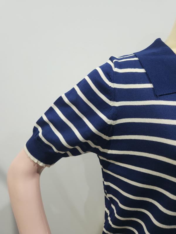 BLOUSE WANITA KOREA STRIPE Hitam Navy Baju rajut salur wanita Atasan knitwear basic 9