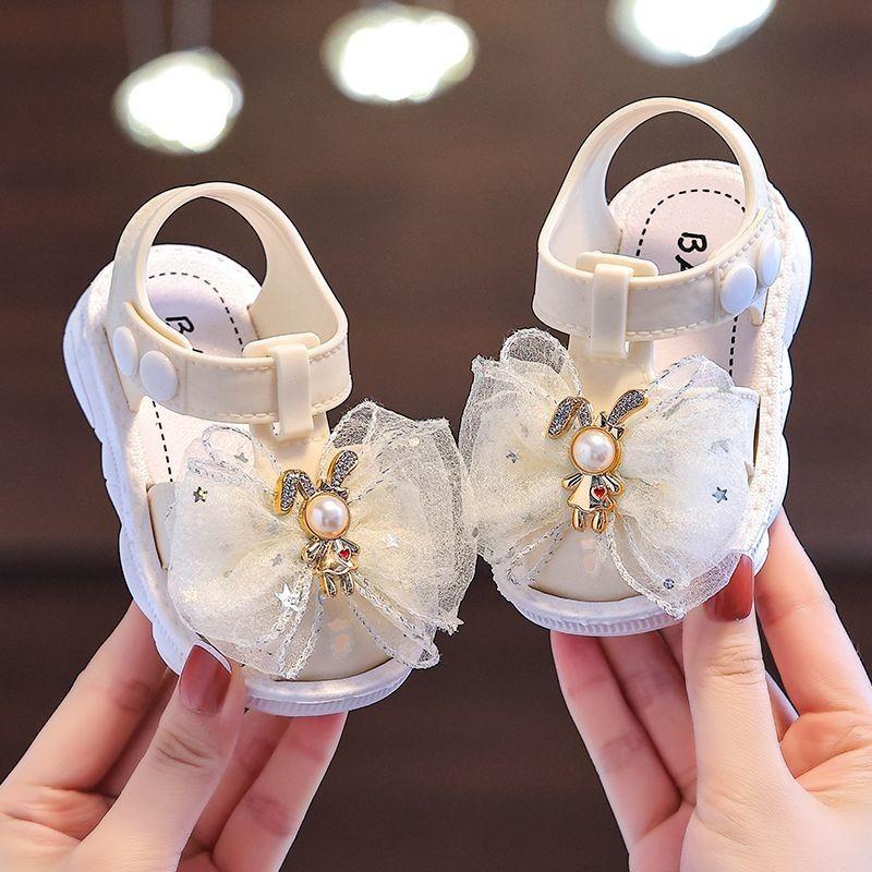 Dép Mũi Tròn Cho Em Bé Gái, Thời Trang, Có Nơ Lưới, Thích Hợp Cho Trẻ Mới Biết Đi Và Trẻ Em 0-3 Tuổi, Thiết Kế Hình Thỏ Dễ Thương, Đế Mềm, Giày Chống Trượt