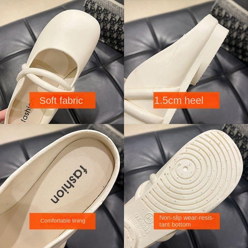 Product Introduction of Women Mules Summer Elegant Square Closed Toe Flat Slippers Female Shoes Casual Leather Black White Slides Plus Size 36-41 Footwear Girl 24