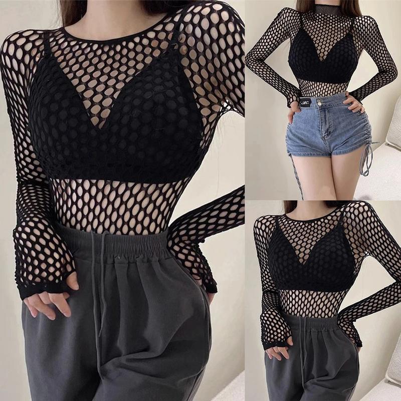Áo Dài Tay Lưới, Dành Cho Nữ, Thiết Kế Khoét Lỗ Vui Nhộn Thời Trang, Dáng Ôm, Gợi Cảm, Hàng Mới Về, Áo Lưới Cá 3