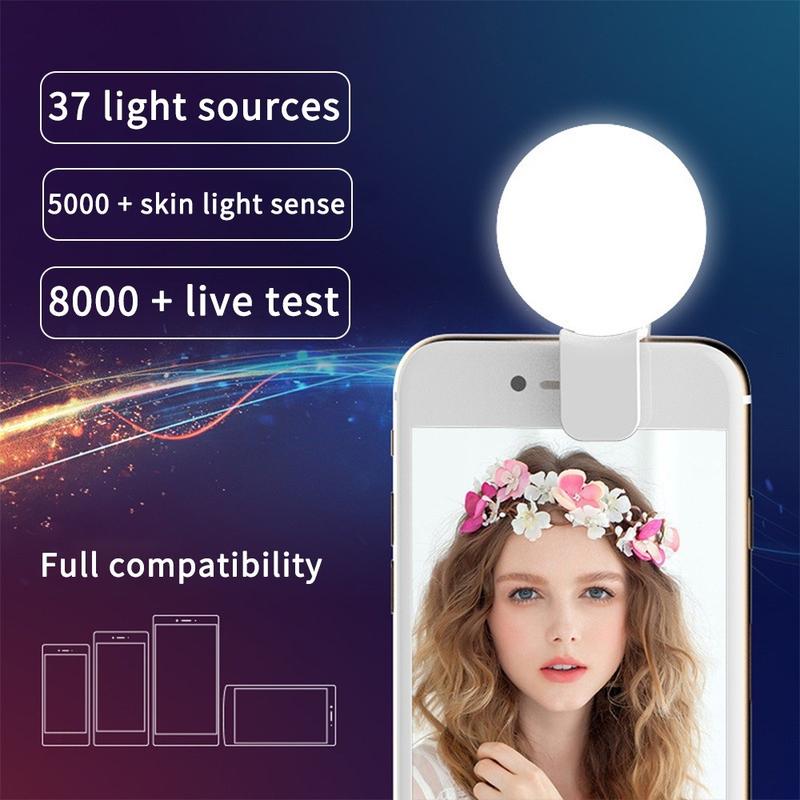 T140inbookin Portable LED Light Mobile Phone Mini Selfie Fill Light 3 Modes Rechargeable Selfie Ring Light Clip-on Brightness Make Up Phone Fill Lamp 6