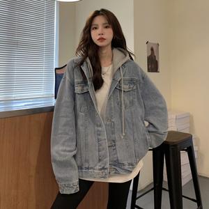 女性用のもしあるなら々しくファッショナブルなレトロデニムジャケット,春秋の方向けのゆったりとしたカジュアルなフード払いきトップス,韓国風トレンドの万能ジャケット.