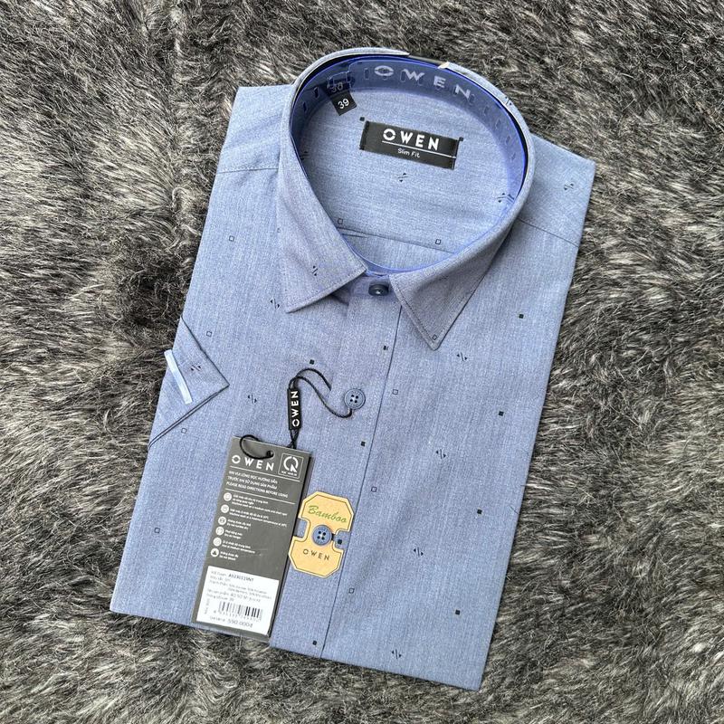 OWEN - Áo sơ mi ngắn tay Owen 230119 Dáng SLIMFIT (DÁNG ÔM) Màu GHI in hoạ tiết chất sợi tre Menswear Nam Áo