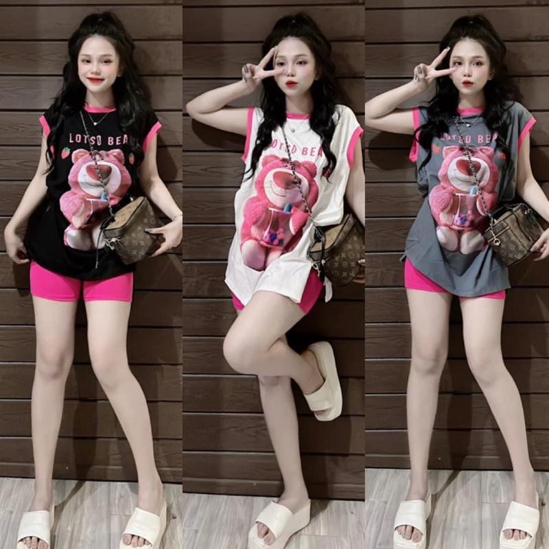 Sét gấu dâu Nữ bo nách quần đùi borip