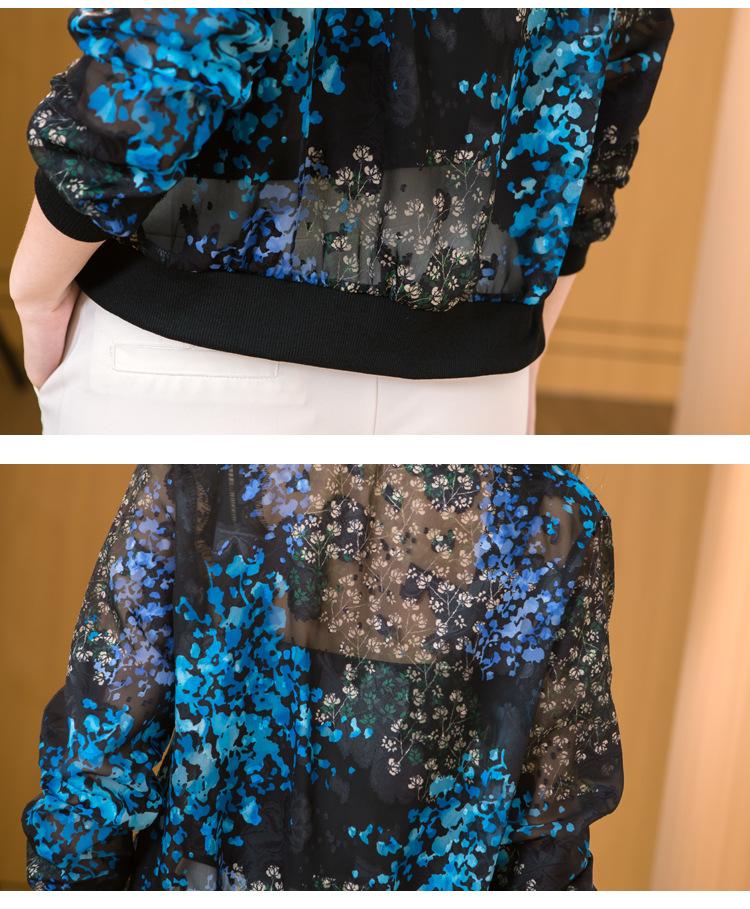 Product Introduction of Chiffon Printed Baseball Jacket Women's Long Sleeve 2025 Spring Summer New Loose Jacket Sun Protection Thin Short Coat 7