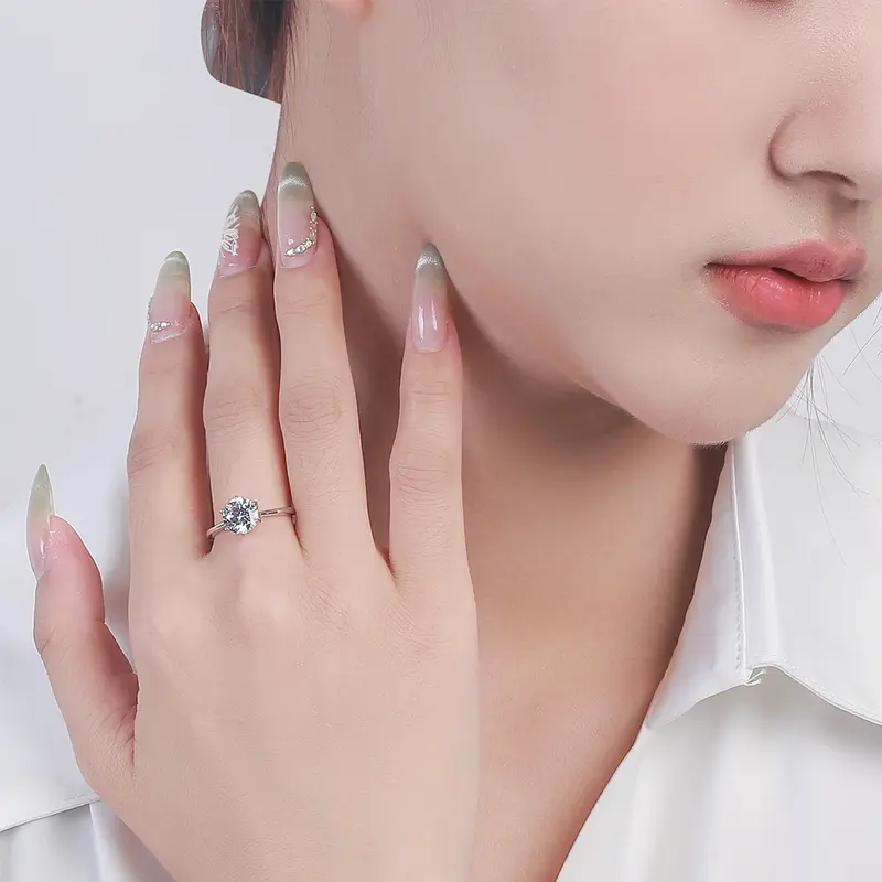 ELENKA - Nhẫn mạ vàng 18K đính đá Zircon 6 chấu thân trơn đơn giản sang trọng thanh lịch trang  sức   nhẫn 4