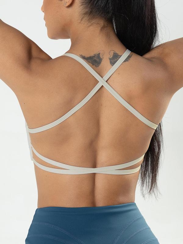 Sporty Women's  Criss Cross Back Sports Bra, Comfy Workout Clothes, Comfort Sports Lingerie Top, Clothing for Outdoor Wear, Womenswear for 2024 Spring Summer Valentine's Day 4
