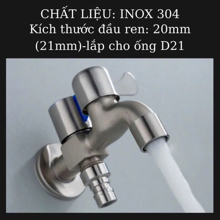 Vòi nước 2 đầu ra inox, Vòi nước 2 đầu cho máy giặt chia nước thành 2 cổng xả độc lập, chất liệu Inox 304 2Bshop 4