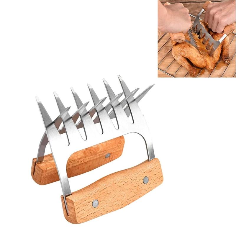 Product Introduction of Stainless Steel Meat Shredder Claws, 2 Counts Wooden Handle Meat Handler Shredder Claws Set, Meat Shredding Tool, Kitchen Utensils & Gadgets 0