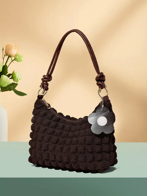 Textured Knot Design Tote Bag for Women, Work Bag, Fashion Plush Underarm Handbag, Casual Quilted Shoulder Purse for Work & Daily Used 4
