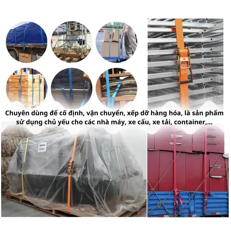 Dây cảo tăng đơ chằng hàng chịu lực 800kg rộng 2.5cm, dùng buộc hàng xe đạp xe máy ô tô, pallet hàng hóa 5