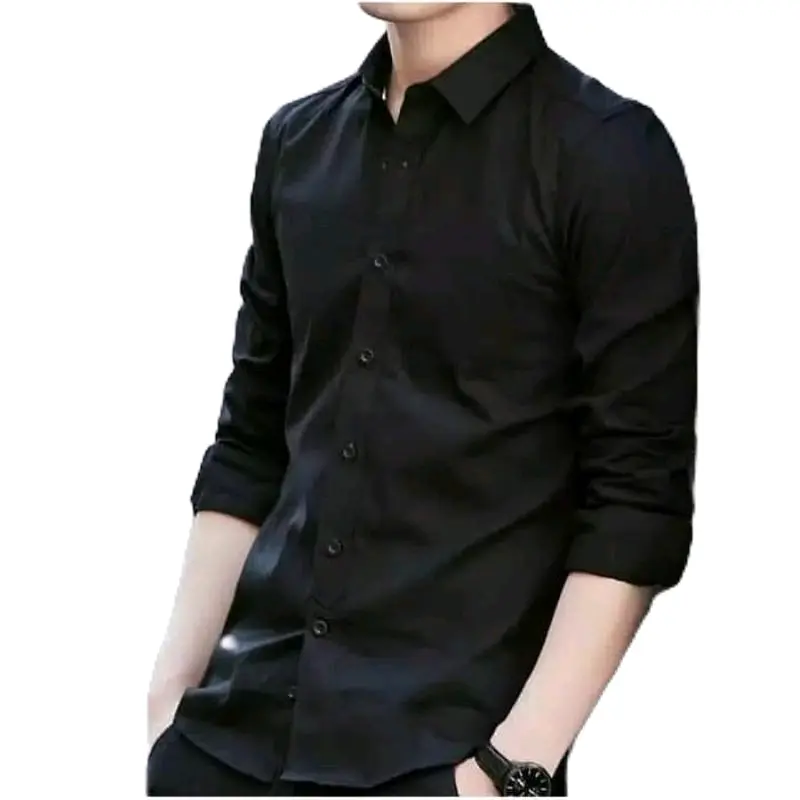 COD,TERMURAH TERLARIS KEMEJA POLOS PRIA SLIMFIT PANJANG WARNA HITAM baju formal Kancing  Kerah Katun 4
