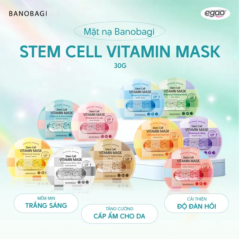 Combo 5 Miếng Mặt nạ Banobagi Hỗ trợ Làn Da Tươi Sáng và Rạng Rỡ, Stem Cell Vitamin Mask Whitening 150g (5 miếng) - Egao 2