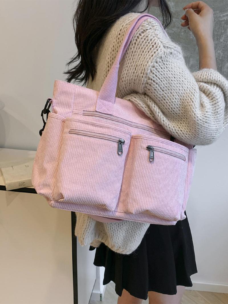 Product Introduction of Women's Ditsy Floral/Strawberry Pattern Tote Bag, Fashionable Multi-pocket Shoulder Bag for Daily Used, Casual Trendy Versatile High-quality Daily Commuting Bag 4