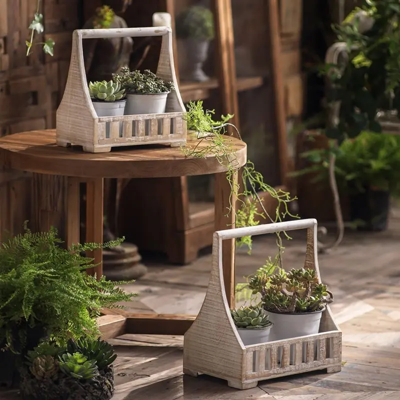 Table American Retro Flower Basket Vintage Art Atmosphere Shelf Basket Garden Country Decoration Display Stand Photography Props