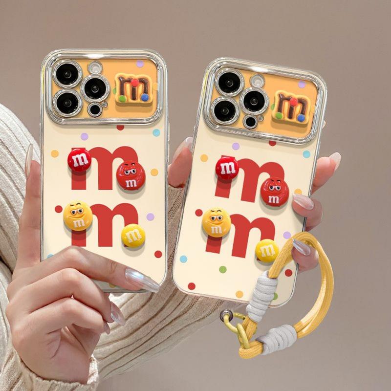 Ốp Điện Thoại Có Dây Đeo Búp Bê M & M, Nhiều Màu Sắc, Dành Cho iPhone 15, 14, 13, 12, 11, Pro Max, XR, X, XS Max, 15Plus, 14Plus, Mạ, Silicon Mềm, Ốp Lưng Chống Sốc Phụ Kiện Case