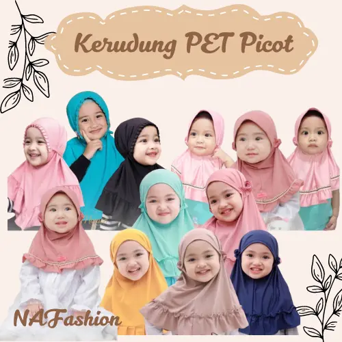 Kerudung instan Anak Pet Picot bayi Usia 6 bulan - 2 tahun  Jilbab Muslim