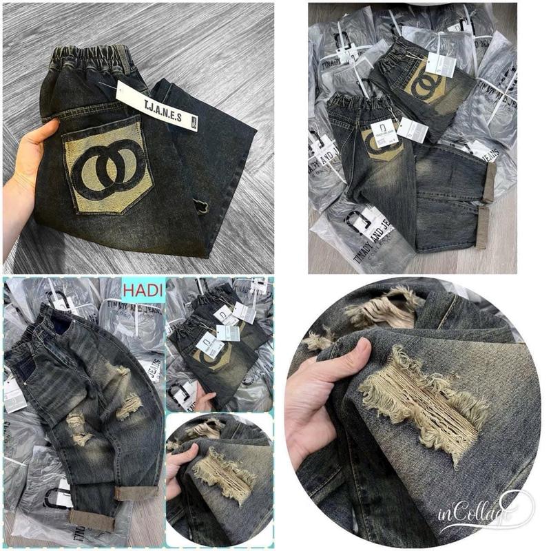 Quần baggy jean mài rách thêu 00 dành cho nữ