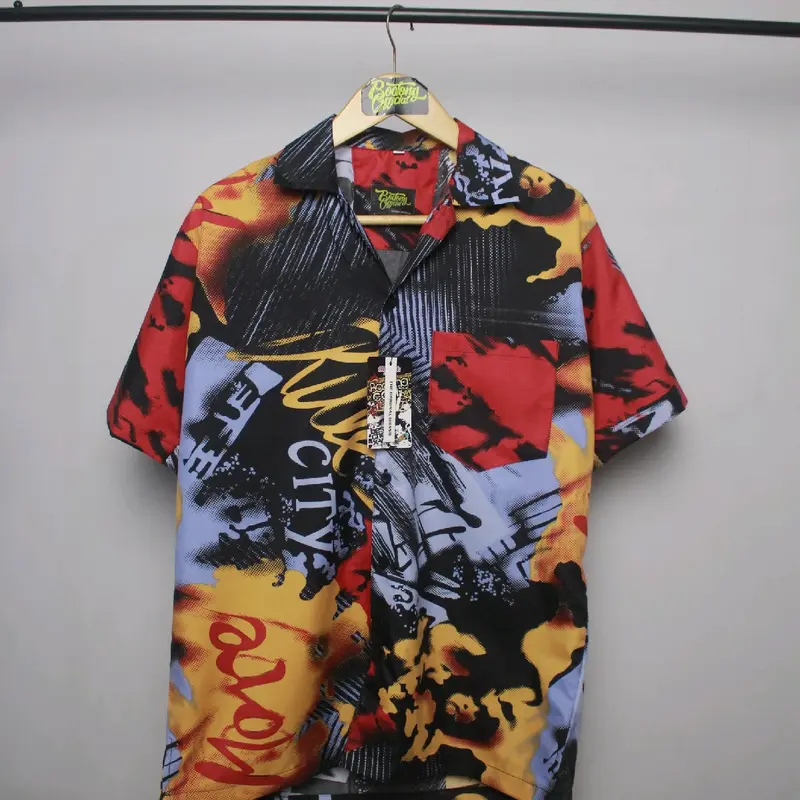 Kemeja Pantai Pria Dewasa | Kemeja Hawai Pria Motif Abstrak V-Neck 2