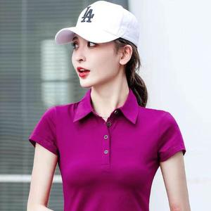 100KG Can Wear Elegant Purple Fashion Sport Polo Shirt Ladies Korean Style Short Sleeve Showing Slim Stretch Casual Shirts Women Plain Lapel T-shirt Plus Size Basic Tops with collar