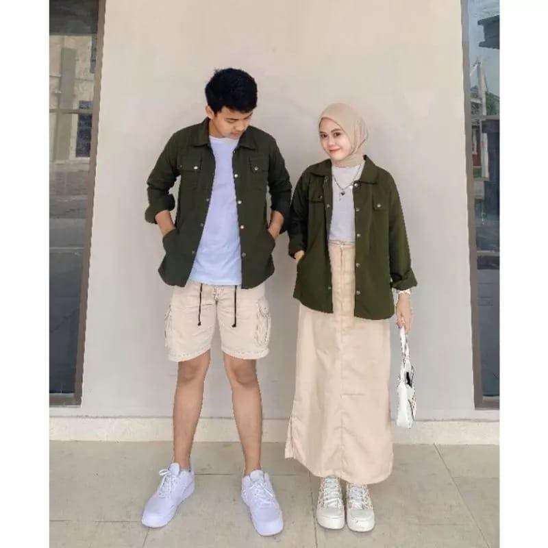 Kemeja Semi Parka Couple Korean style Top - Jaket Semi Parka Outer Couple Set - baju Couple 1