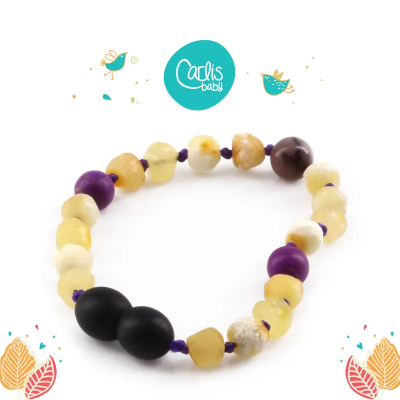 Kalung & Gelang Amber Tumbuh Gigi Bayi dengan Purple Imperial Jasper & Mookaite By Carlis Baby. AGL33 3