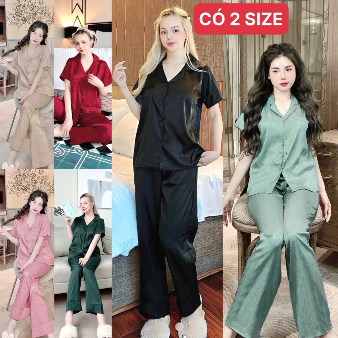 Đồ Bộ Pijama Nữ Lụa Xước Tay Ngắn Quần Dài (Freesize 40-58Kg &Bigsize 60-75Kg ) Mịn ,Mát Có Nhiều màu sắc lựa chọn.