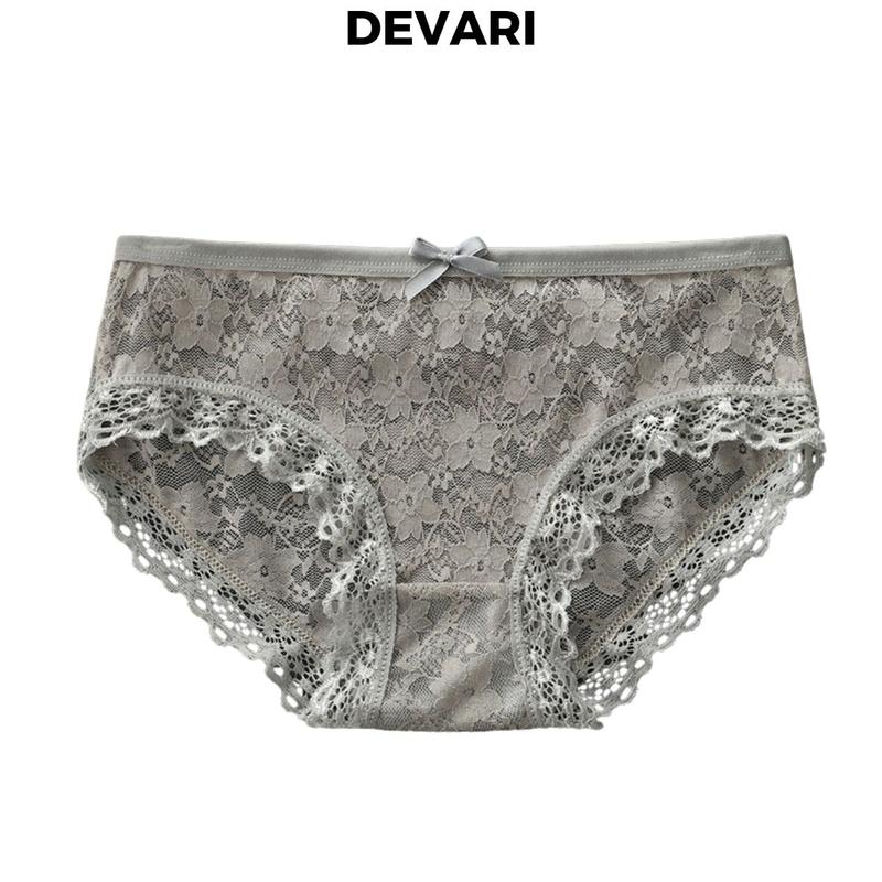 Quần lót ren nữ xuyên thấu mỏng nhẹ thoáng khí - Quần chip nữ họa tiết cánh hoa đính nơ gợi cảm DEVARI L104 Women Thun Cotton Nhung Viền Ren Voi Sen quanren  nu đồ  lót