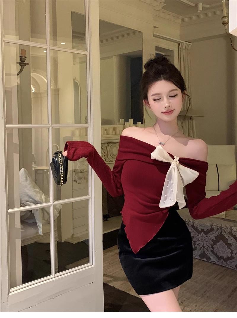 Product Introduction of Trang Phục Mùa Đông Cho Nữ, Kiểu Trễ Vai, Dài Tay, Áo Phông, Hoàn Hảo Cho Năm Mới 11